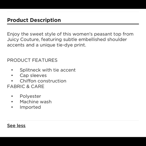 NEW JUICY COUTURE Tie-Dye Peasant Top Blouse Shirt Small Women’s - Picture 4 of 16